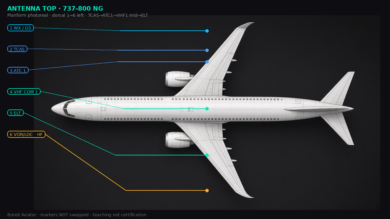 737 NG antenna locations top view