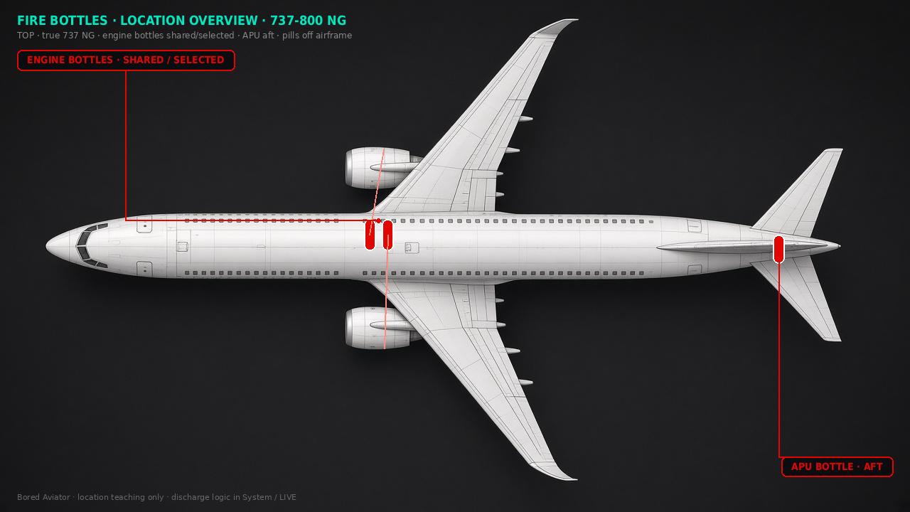 737-800 NG engine and APU fire bottle locations planform
